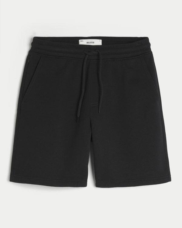 At-the-Knee Baggy Fleece Shorts, Black view 1