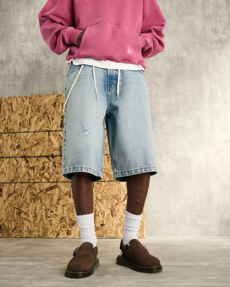 Ripped Light Wash Super Baggy Denim Shorts