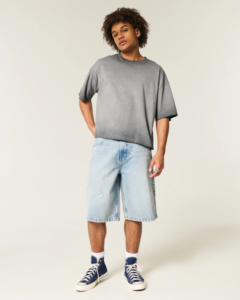 Ripped Light Wash Super Baggy Denim Shorts