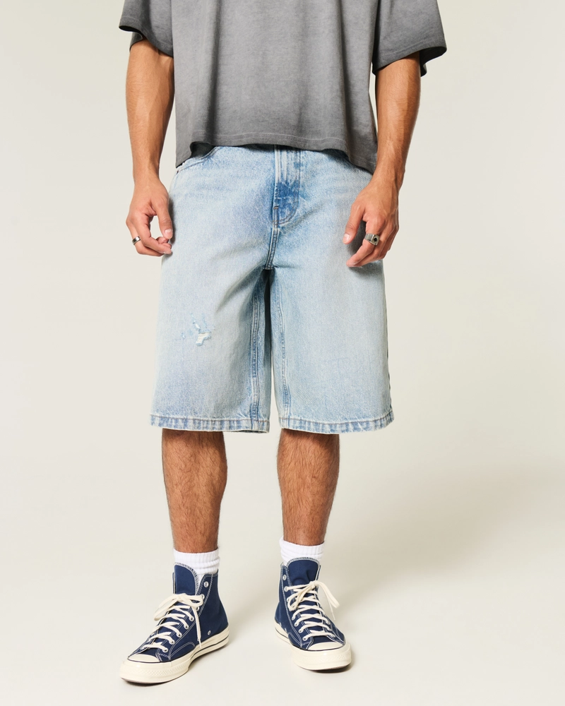 Ripped Light Wash Super Baggy Denim Shorts