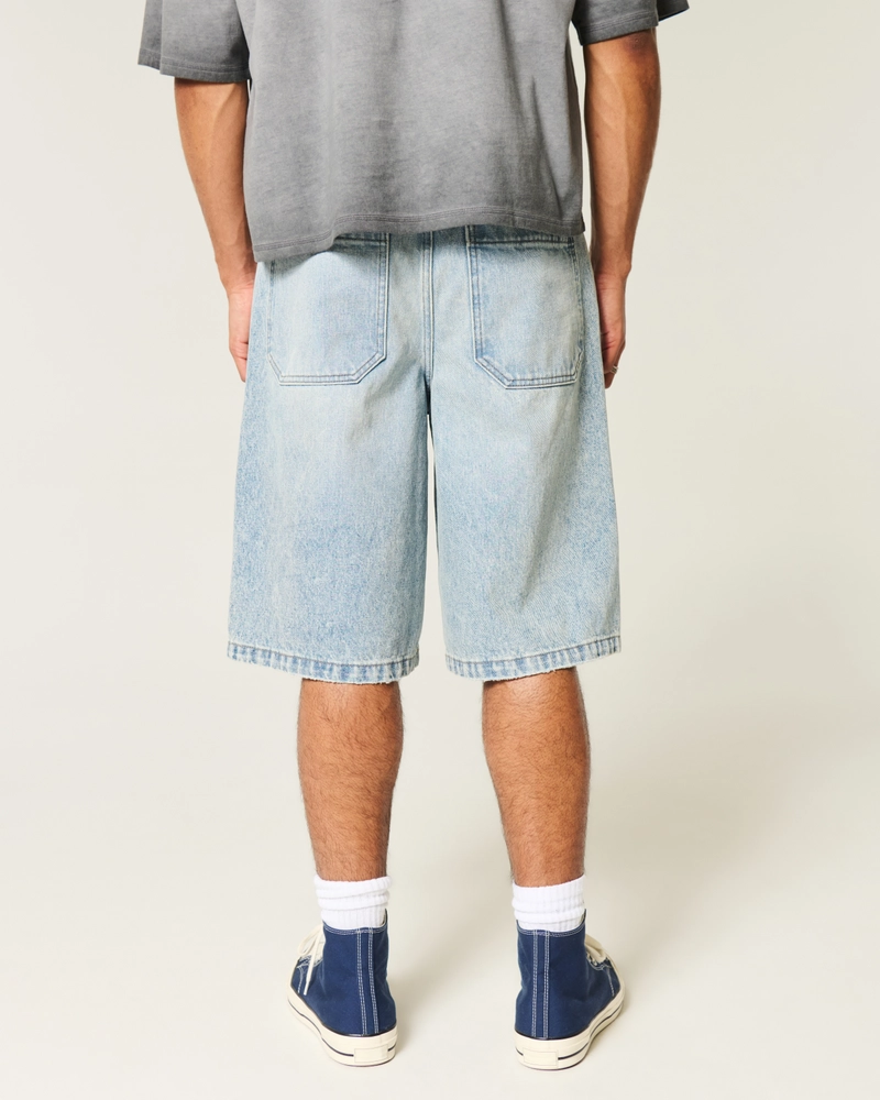 Ripped Light Wash Super Baggy Denim Shorts