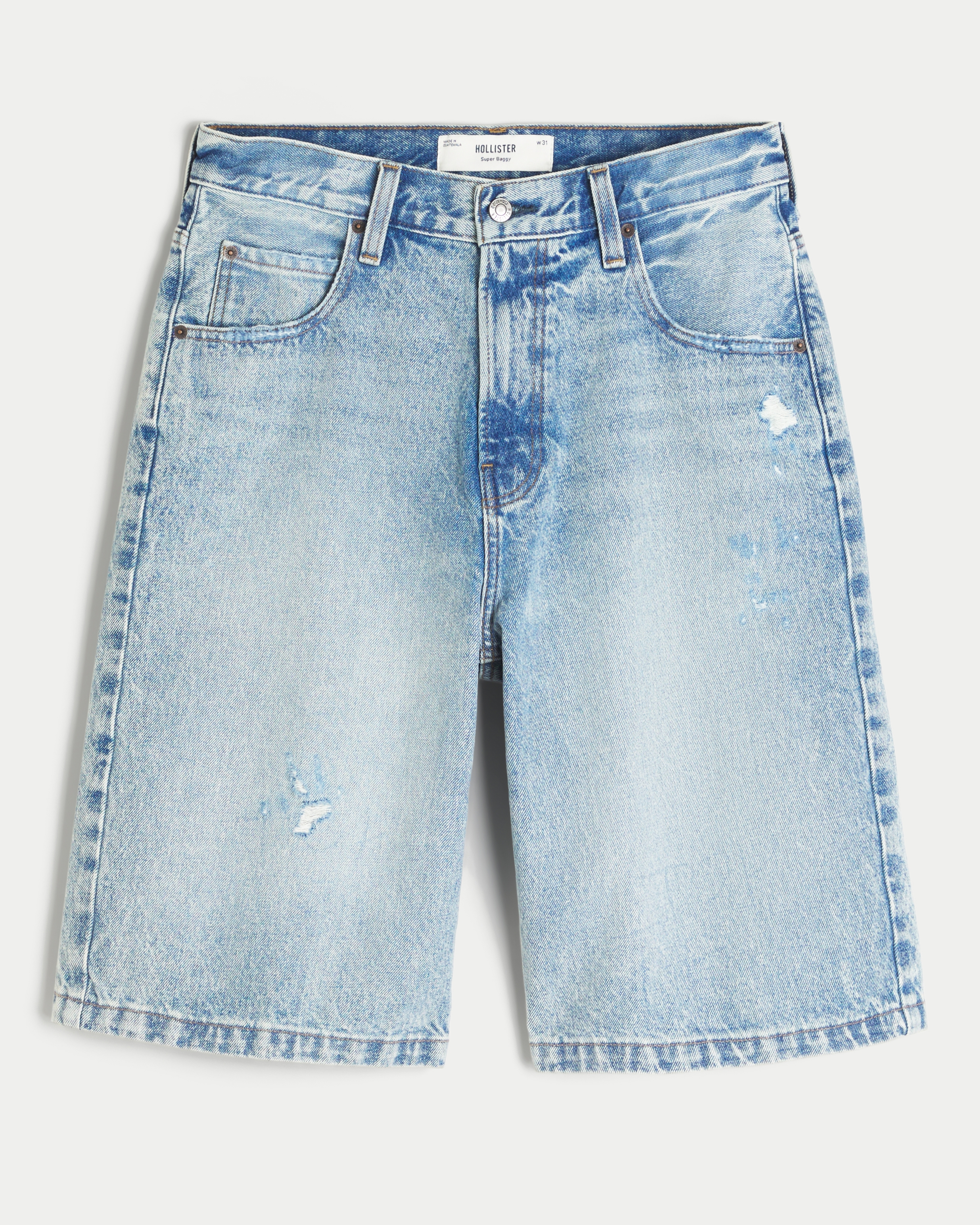 Ripped Light Wash Super Baggy Denim Shorts