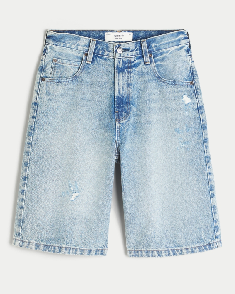 Ripped Light Wash Super Baggy Denim Shorts