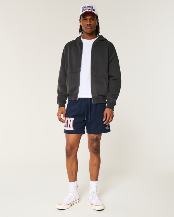 Mid-Thigh Fleece UConn Huskies Graphic Shorts, Navy Blue view 2