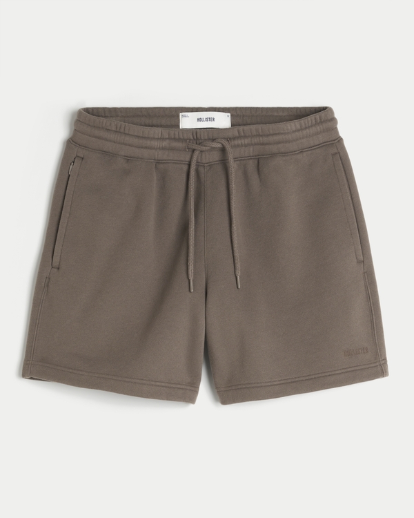 Mid-Thigh Loose Fleece Shorts, Brown view 1