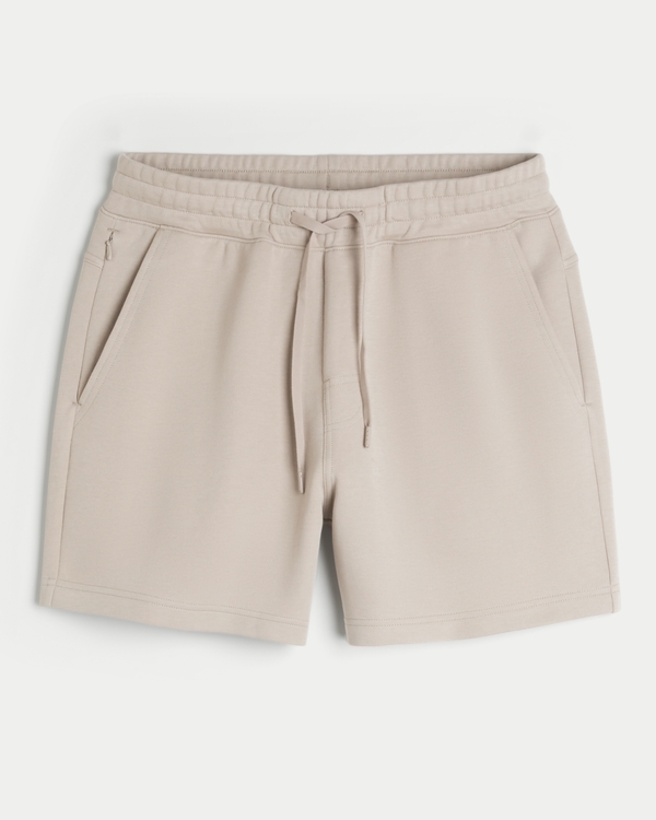 Mid-Thigh Cooling Fleece Shorts, Tan view 1