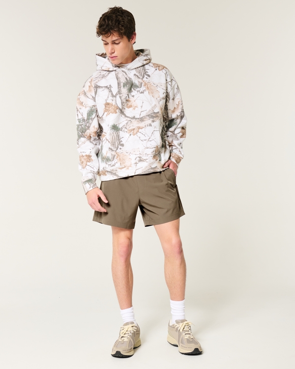 Mid-Thigh Hybrid Active Shorts, Brown view 2