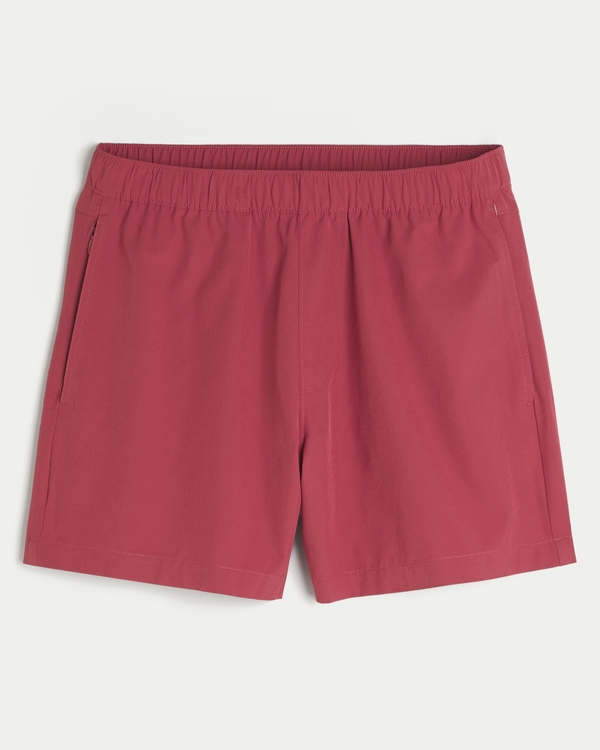 Mid-Thigh Hybrid Active Shorts, Dark Red view 1
