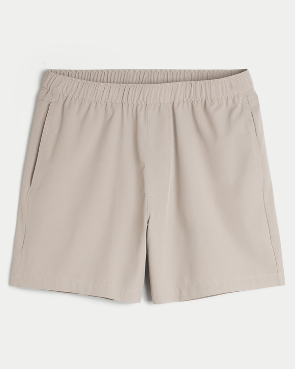Mid-Thigh Hybrid Active Shorts, Tan view 1