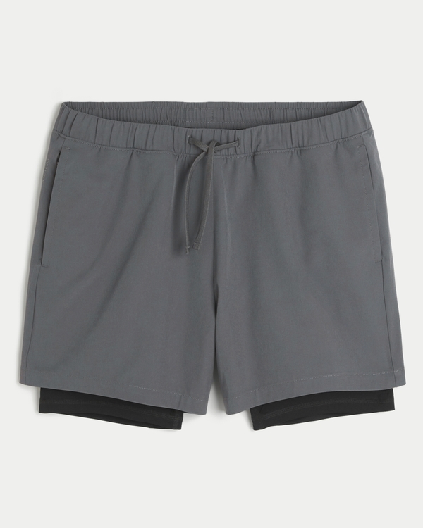 Mid-Thigh Hybrid Active Shorts, Dark Grey Flat view 1