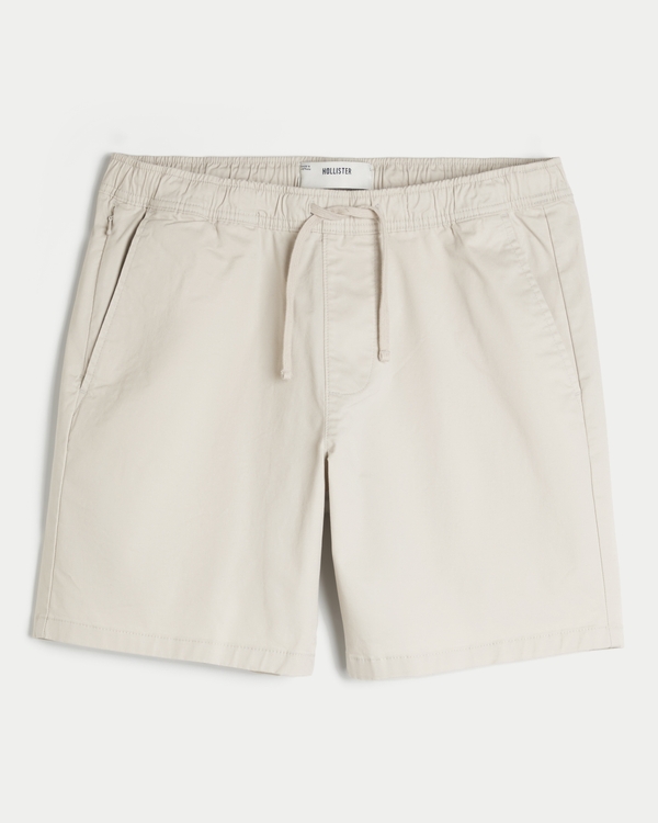Above-the-Knee Twill Pull-On Shorts, Stone view 1