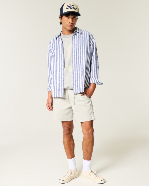 Mid-Thigh Twill Pull-On Shorts, Light Tan view 1