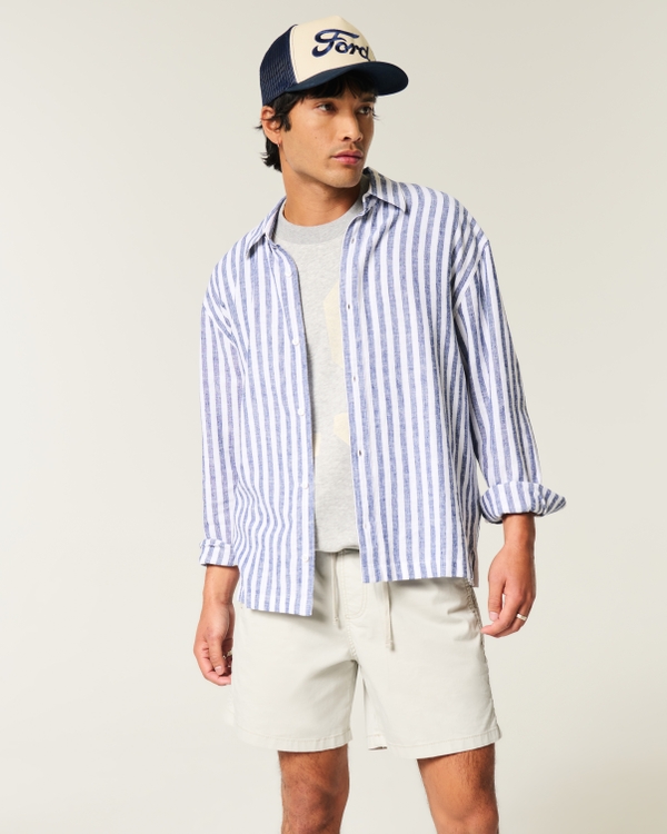 Mid-Thigh Twill Pull-On Shorts, Light Tan view 2