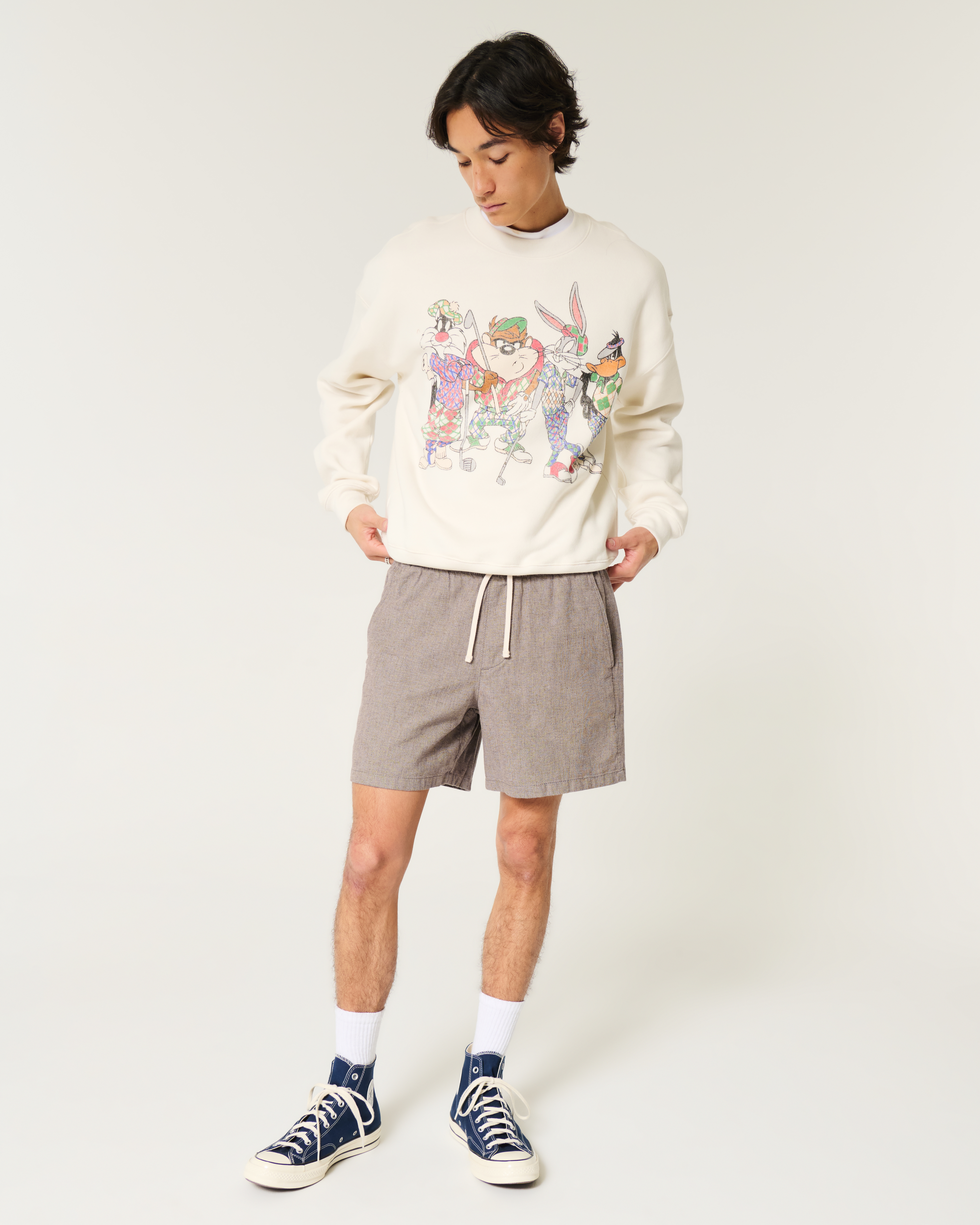 Men's Mid-Thigh Linen-Blend Pull-On Shorts | Men's Bottoms