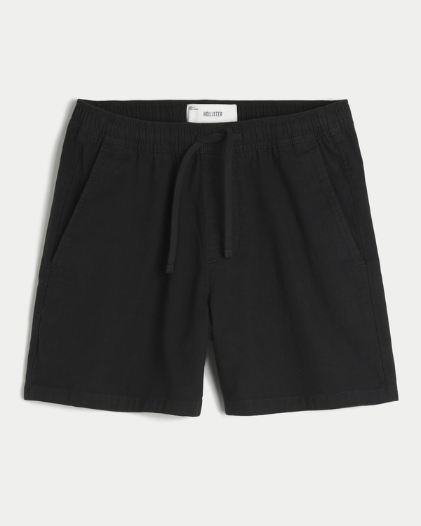 Mid-Thigh Linen-Blend Pull-On Shorts, Black view 1