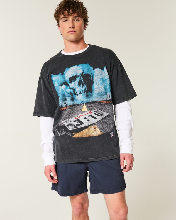 Mid-Thigh Twill Pull-On Shorts, Navy view 1