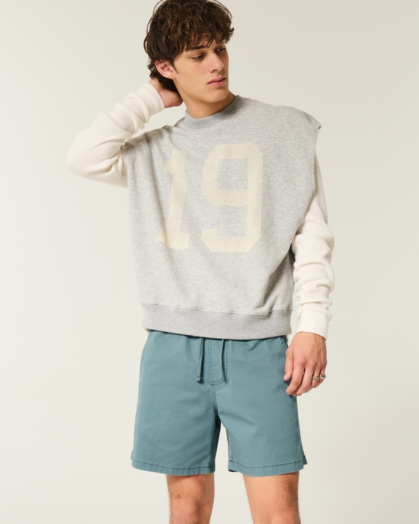 Mid-Thigh Twill Pull-On Shorts, Dark Teal view 1