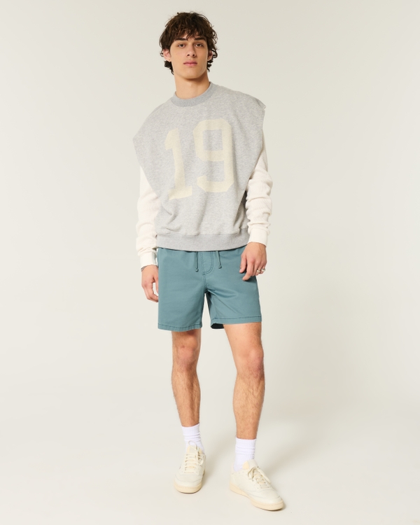 Mid-Thigh Twill Pull-On Shorts, Dark Teal view 2