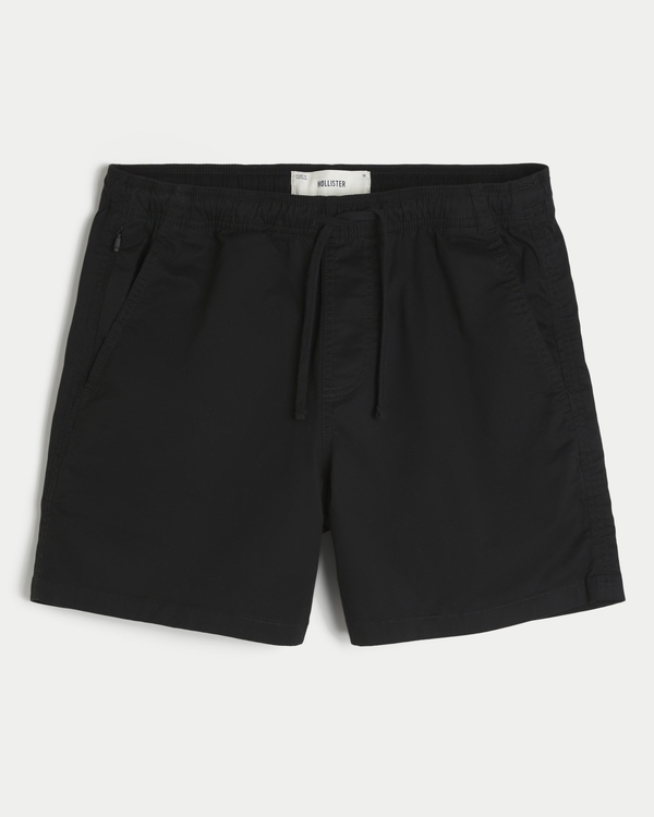 Mid-Thigh Twill Pull-On Shorts, Black view 1