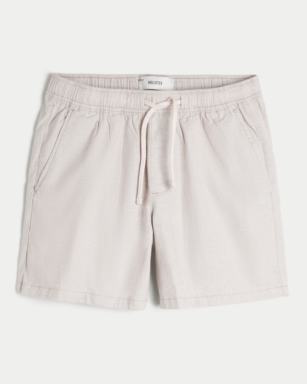 Mid-Thigh Linen-Blend Pull-On Shorts, Beige view 1