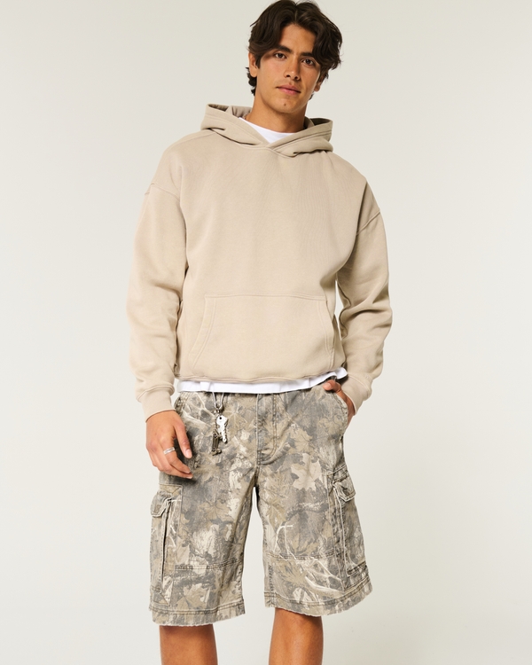 At-the-Knee Camo Baggy Cargo Shorts, Tan Camo view 1