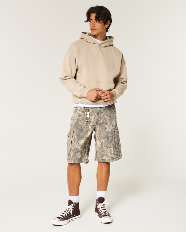 At-the-Knee Camo Baggy Cargo Shorts, Tan Camo view 2