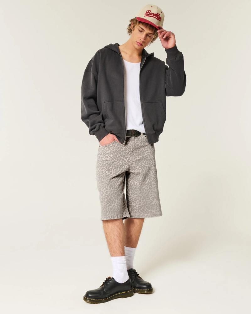 Leopard Print Super Baggy Denim Shorts