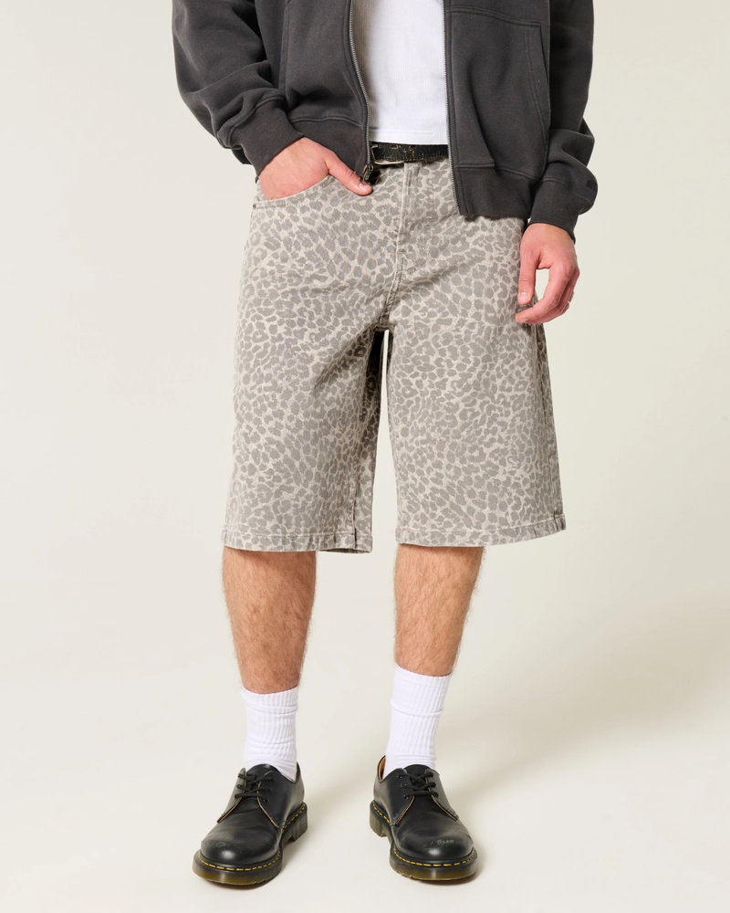 Leopard Print Super Baggy Denim Shorts