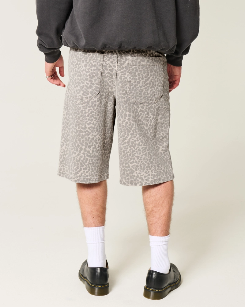 Leopard Print Super Baggy Denim Shorts
