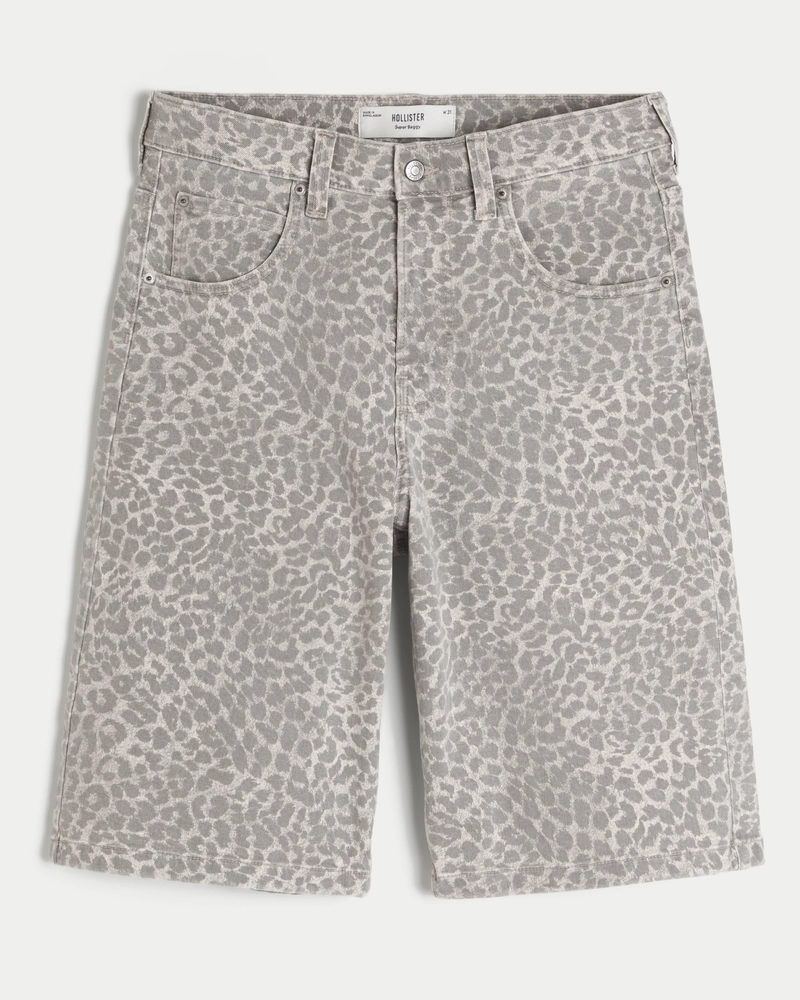 Leopard Print Super Baggy Denim Shorts
