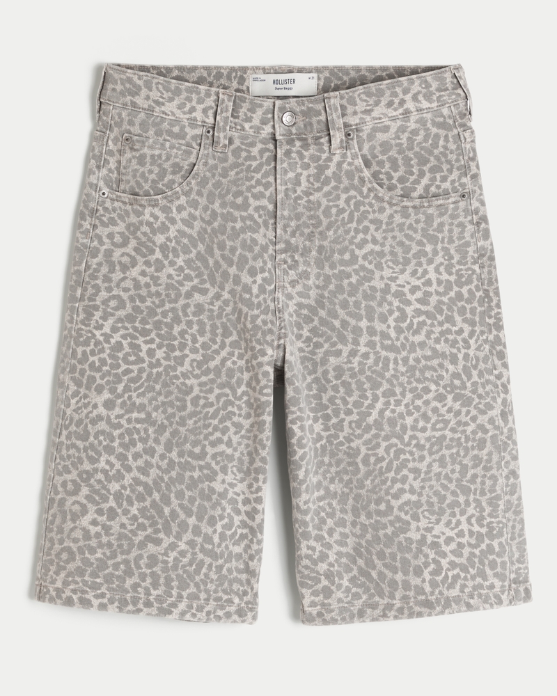 Leopard Print Super Baggy Denim Shorts