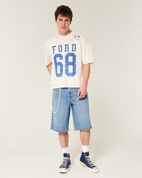 Below-the-Knee Medium Wash Super Baggy Denim Shorts