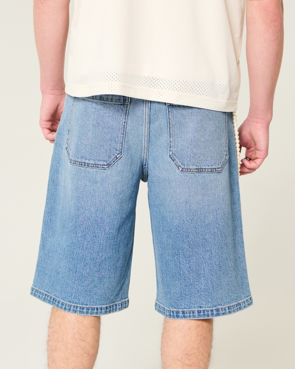 Below-the-Knee Medium Wash Super Baggy Denim Shorts