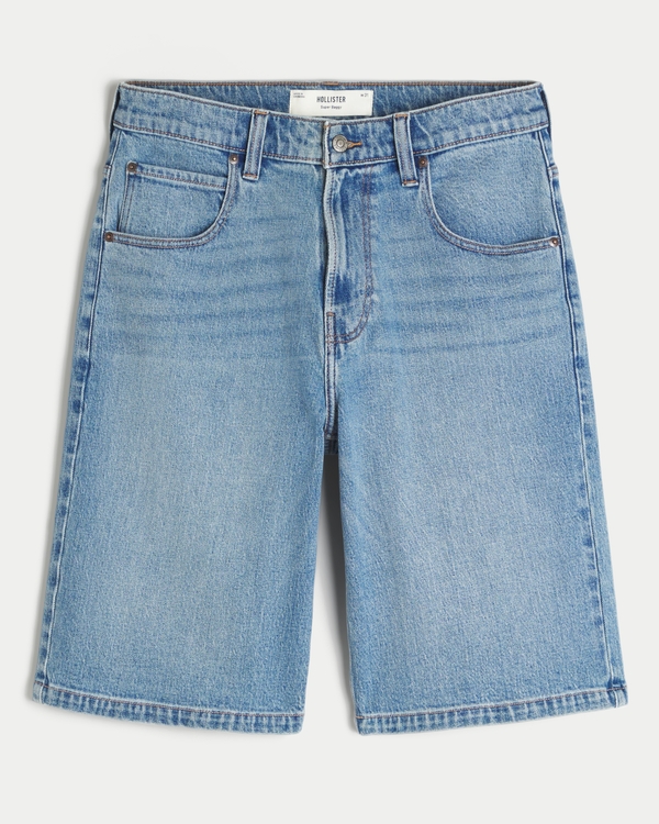 Below-the-Knee Medium Wash Super Baggy Denim Shorts