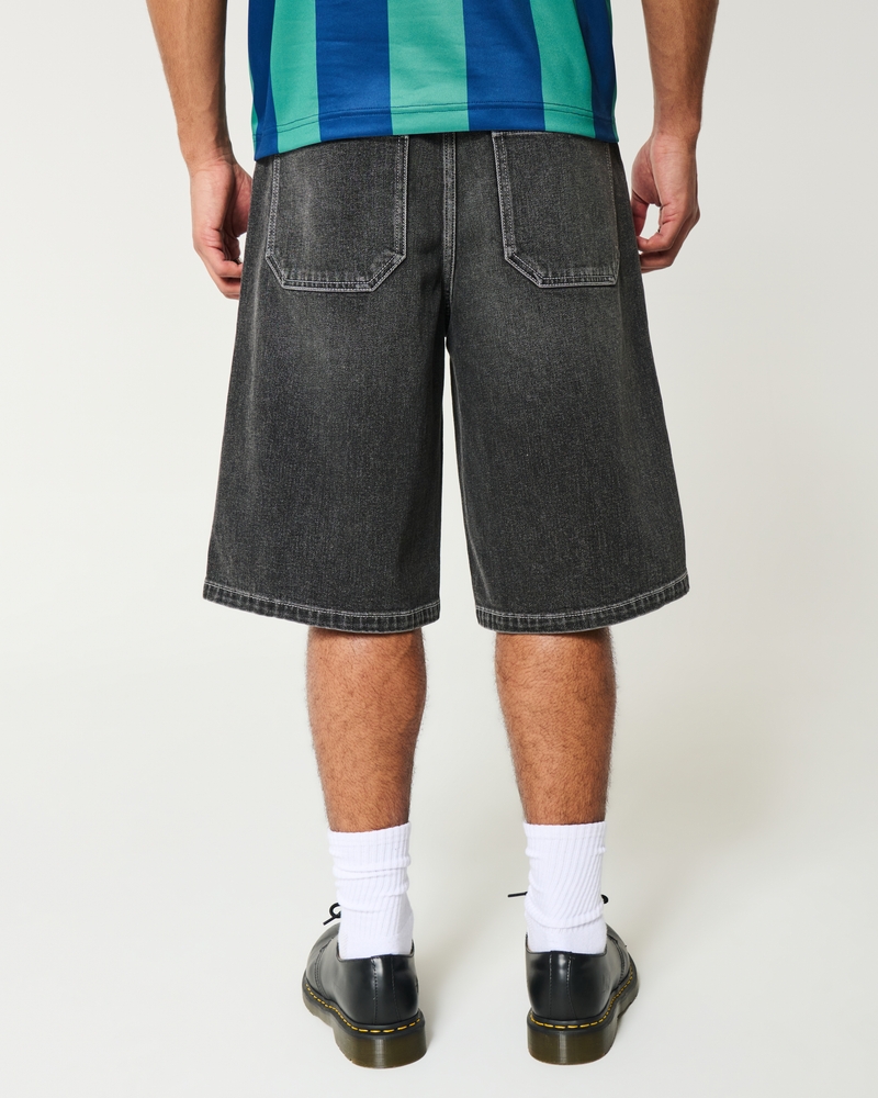 Below-the-Knee Washed Black Super Baggy Denim Shorts