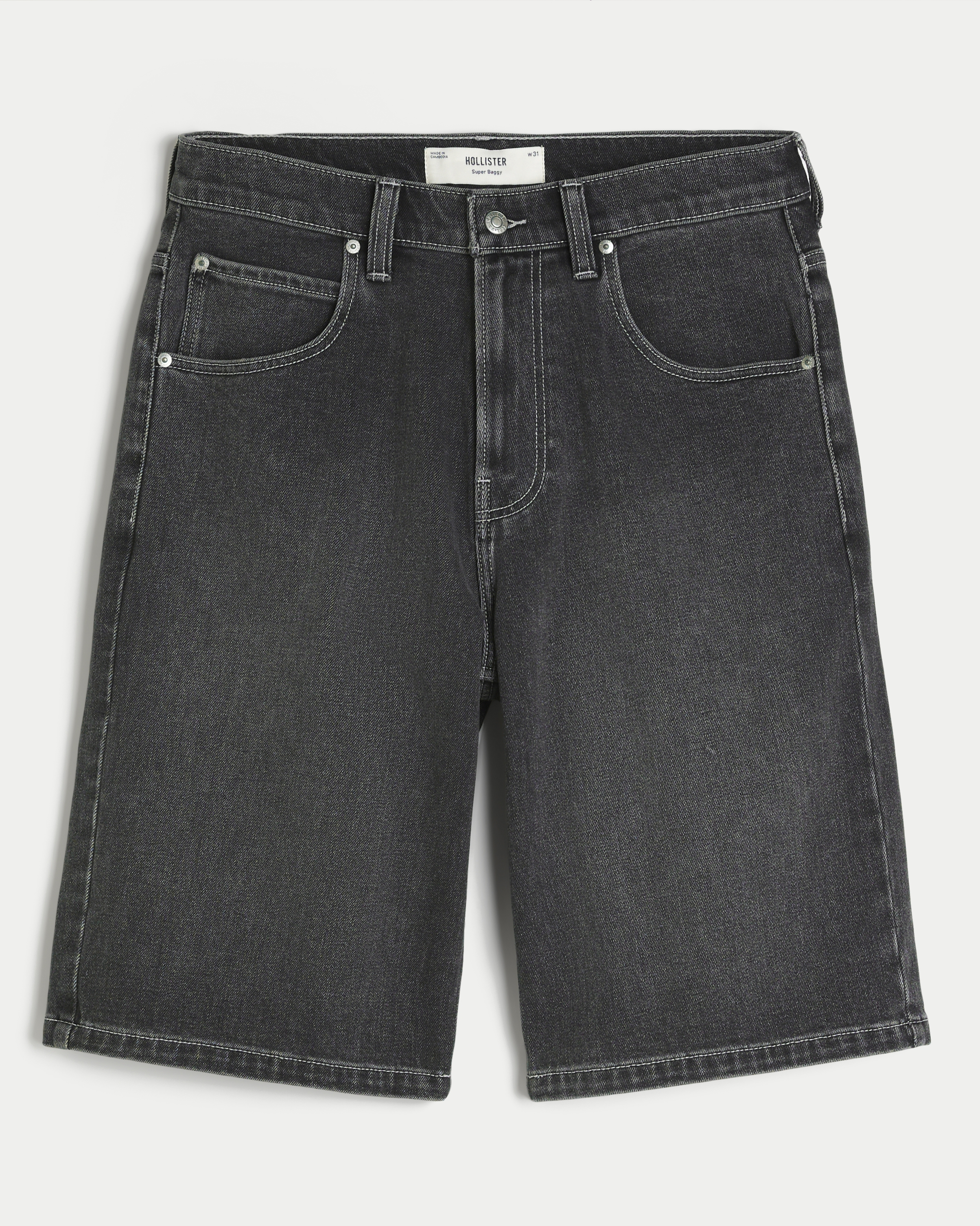 Below-the-Knee Washed Black Super Baggy Denim Shorts