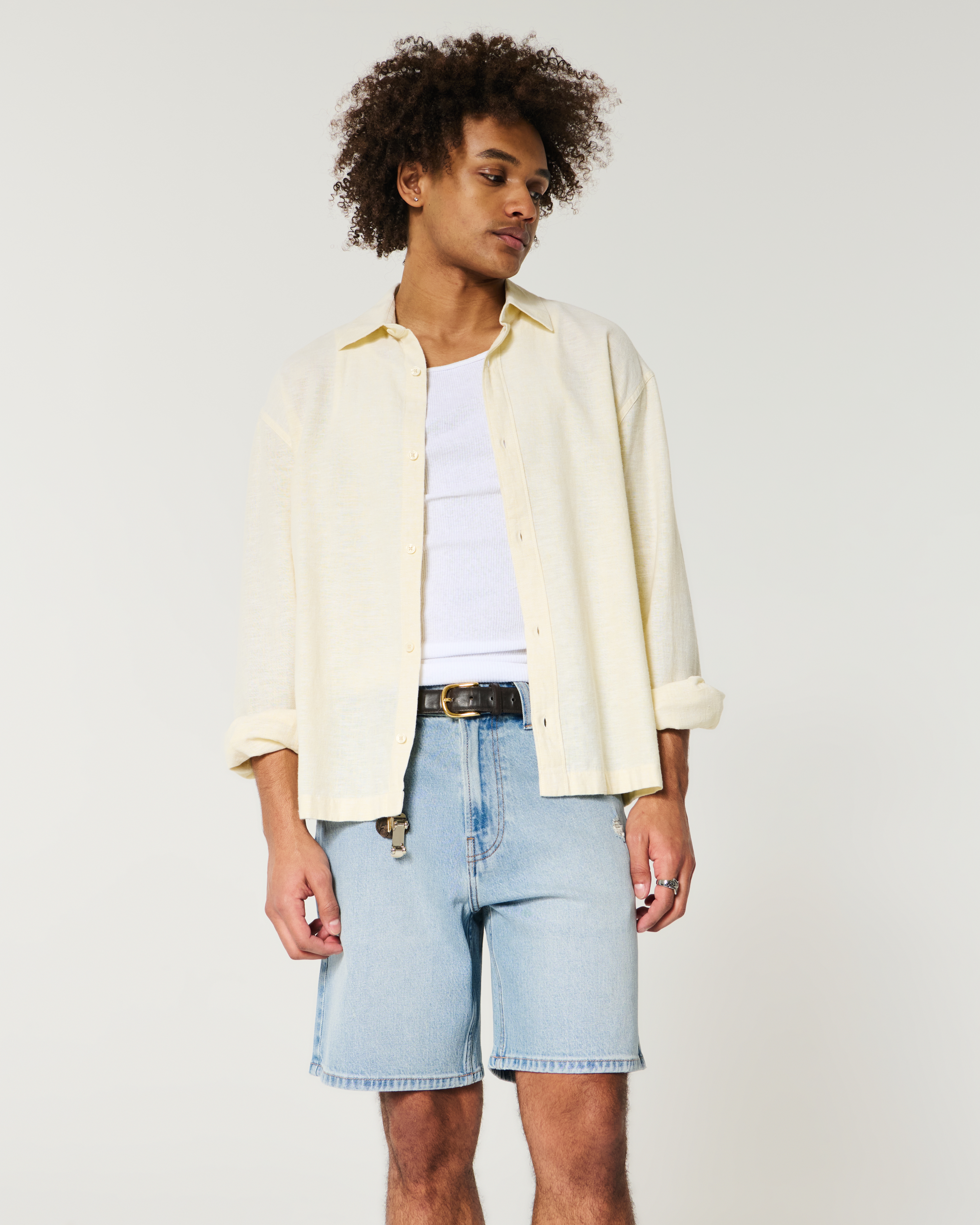 Above-the-Knee Distressed Loose Denim Shorts