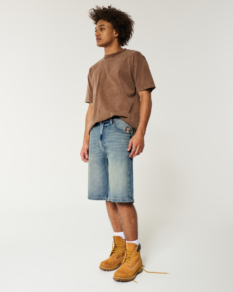 Taz Graphic Medium Wash Super Baggy Denim Shorts