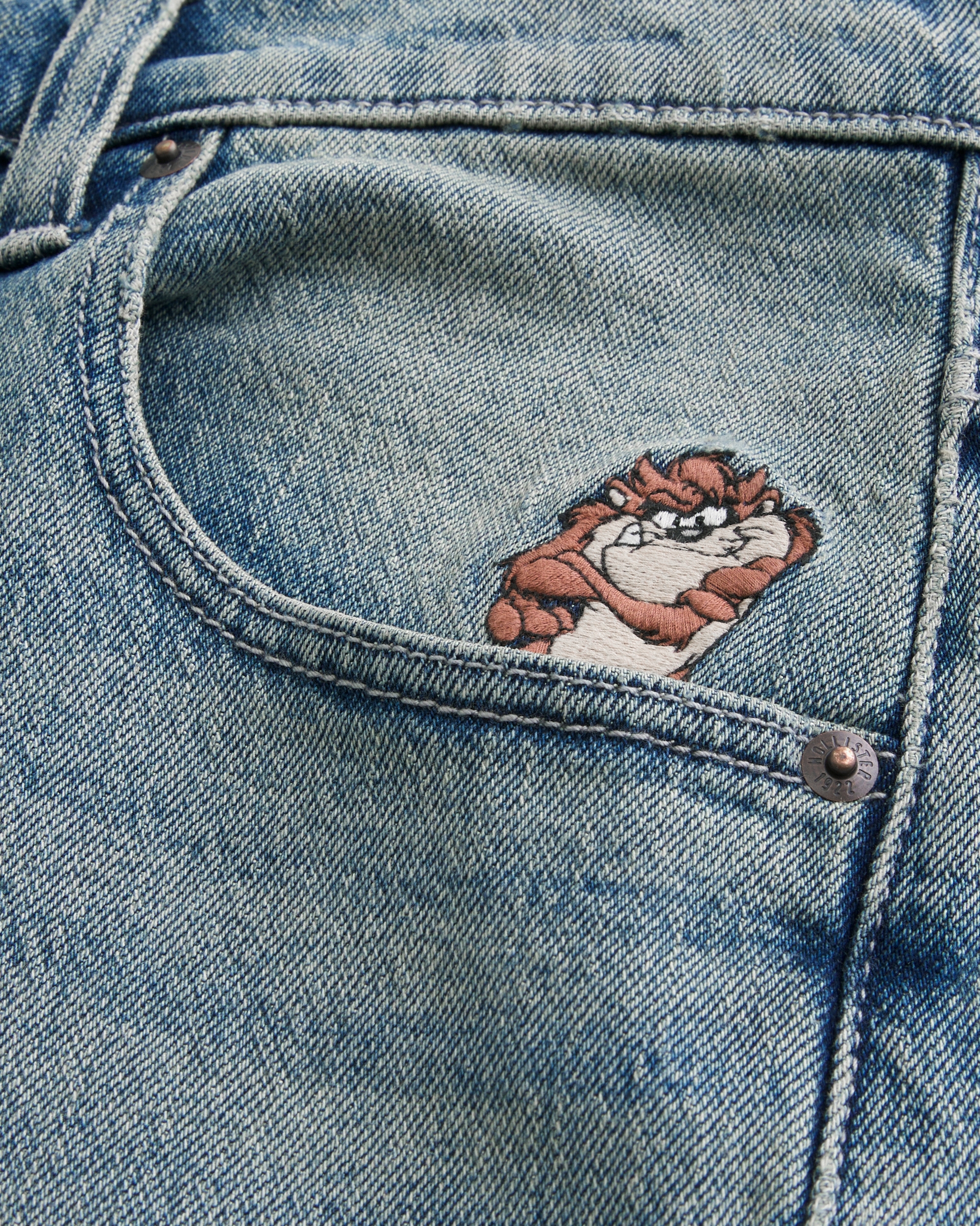 Taz Graphic Medium Wash Super Baggy Denim Shorts