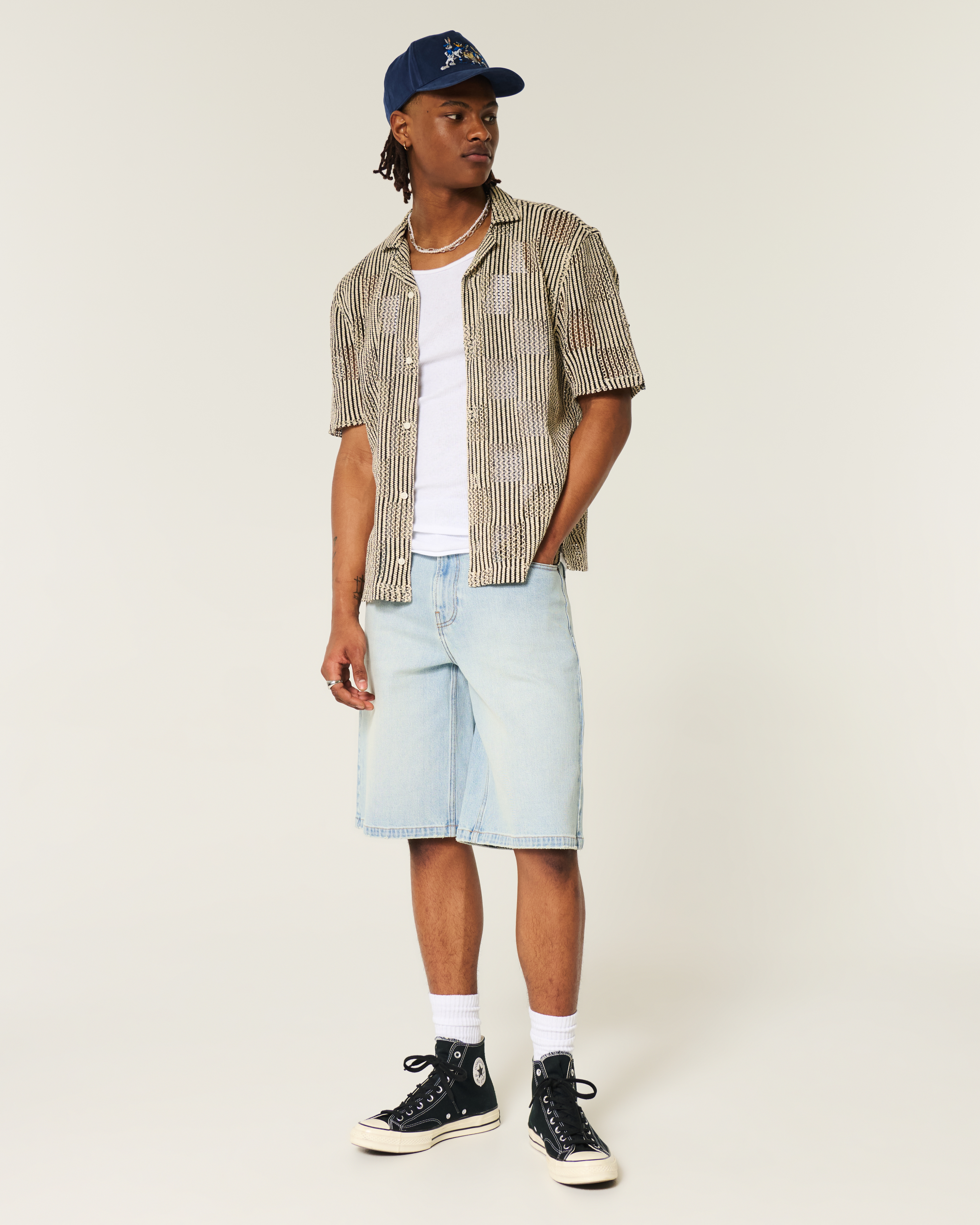 Light Wash Dice Graphic Super Baggy Denim Shorts