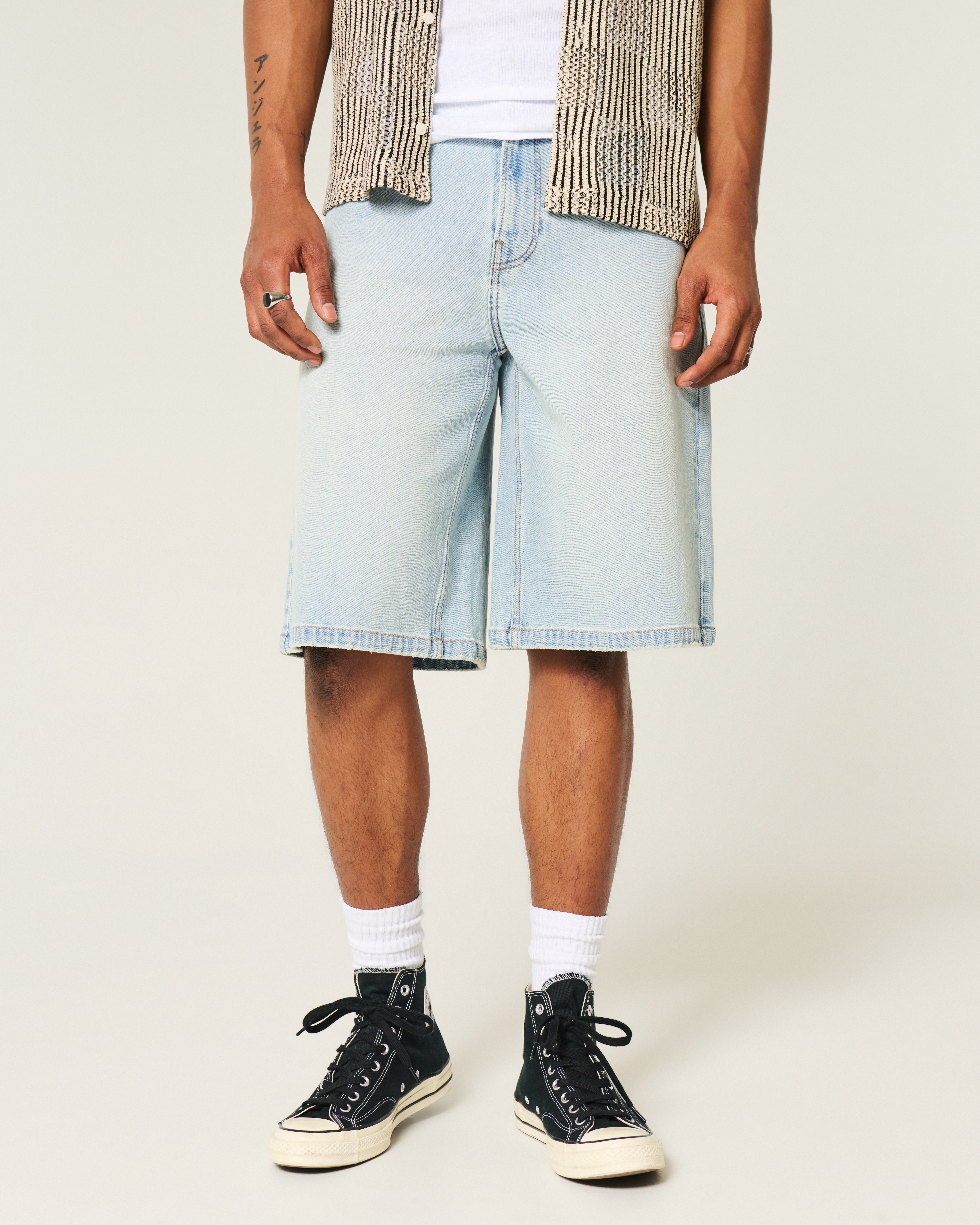 Light Wash Dice Graphic Super Baggy Denim Shorts