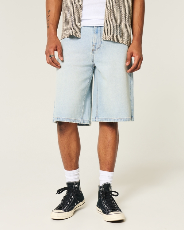 Light Wash Dice Graphic Super Baggy Denim Shorts