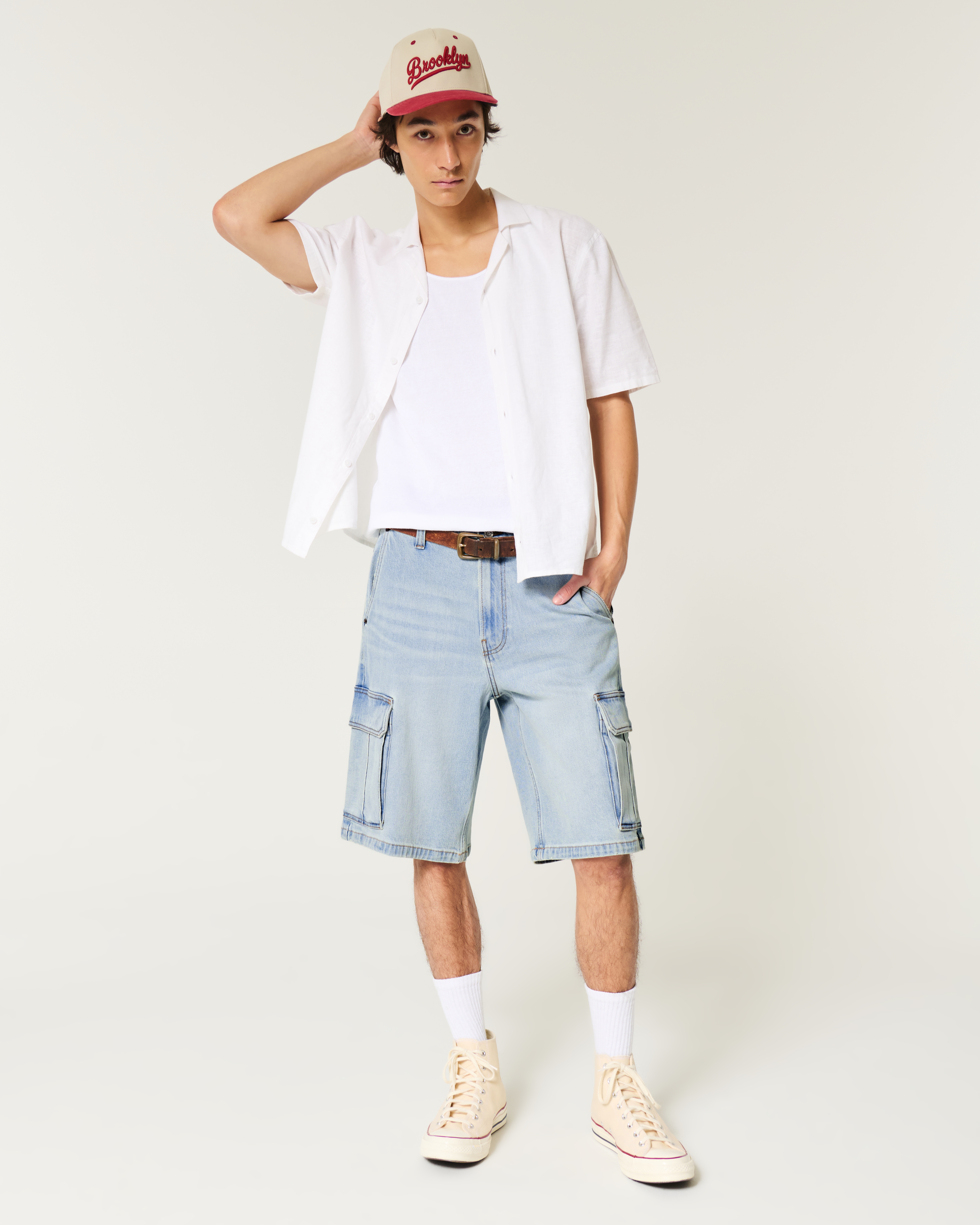 Men's Washed Black Baggy Denim Shorts | Men's Bottoms