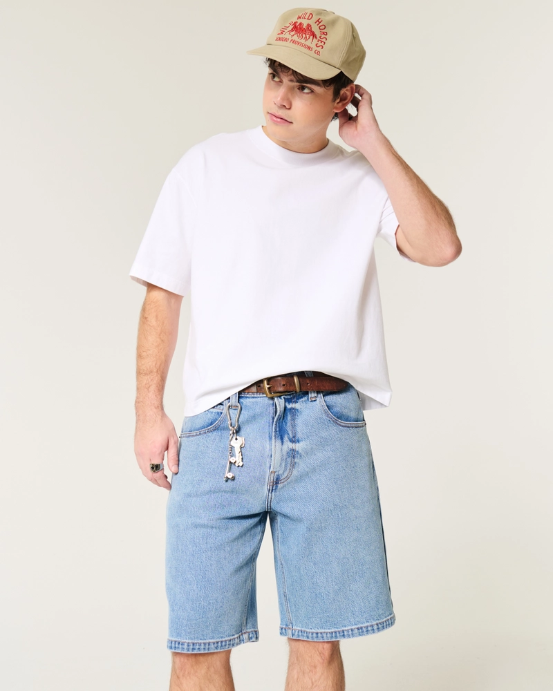 Medium Wash Baggy Jean Shorts