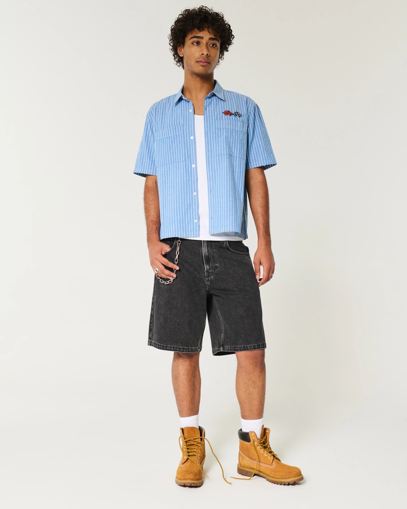 Washed Black Baggy Jean Shorts