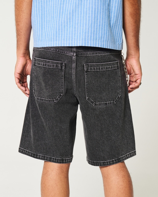 Washed Black Baggy Jean Shorts