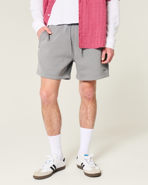 Hollister Feel Good Fleece Mid-Thigh Loose Shorts, Gray view 2