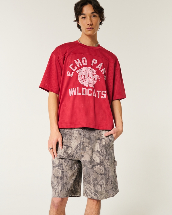 Camo Baggy Denim Painter Shorts, Tan Camo view 1