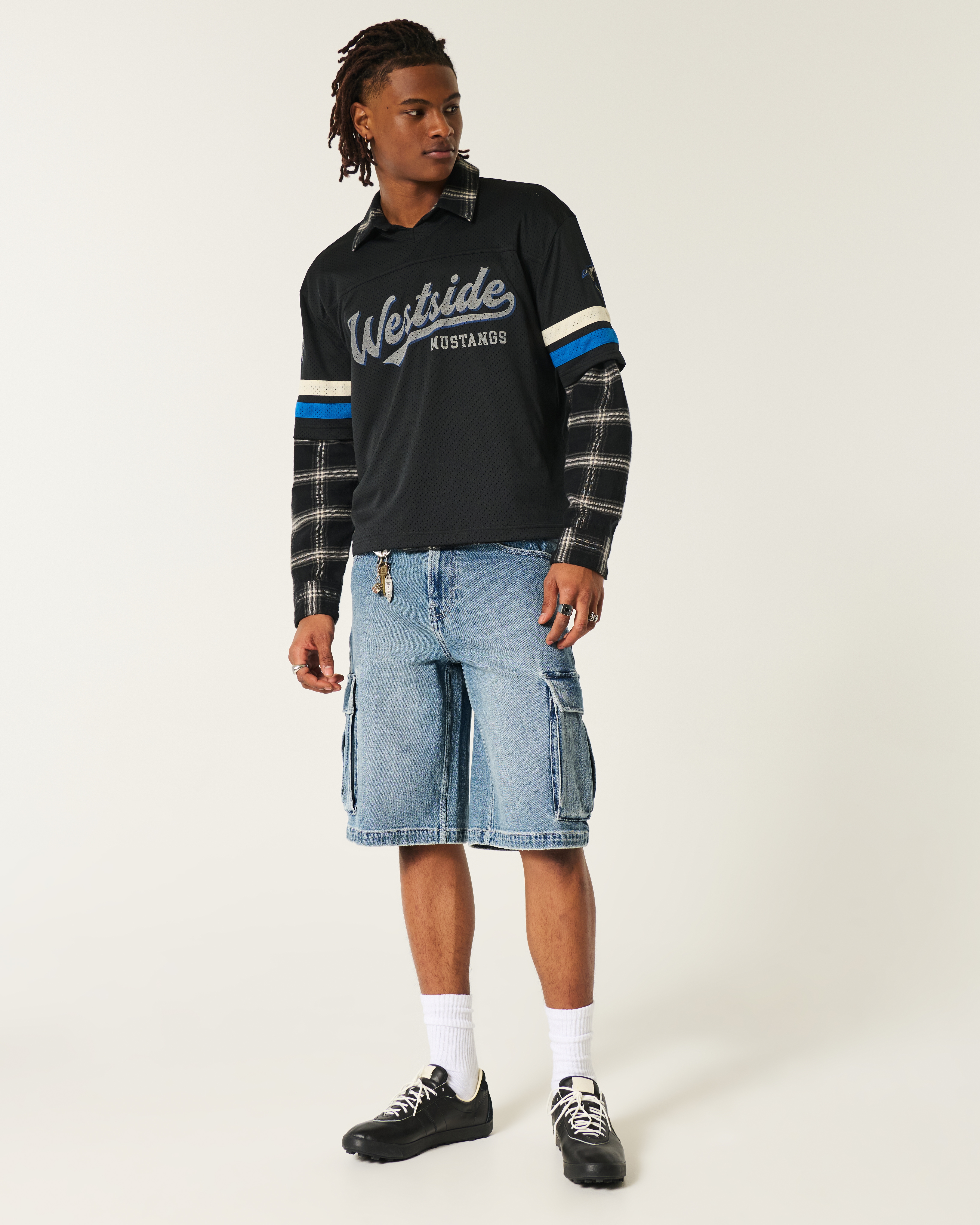 Medium Wash Super Baggy Denim Cargo Shorts