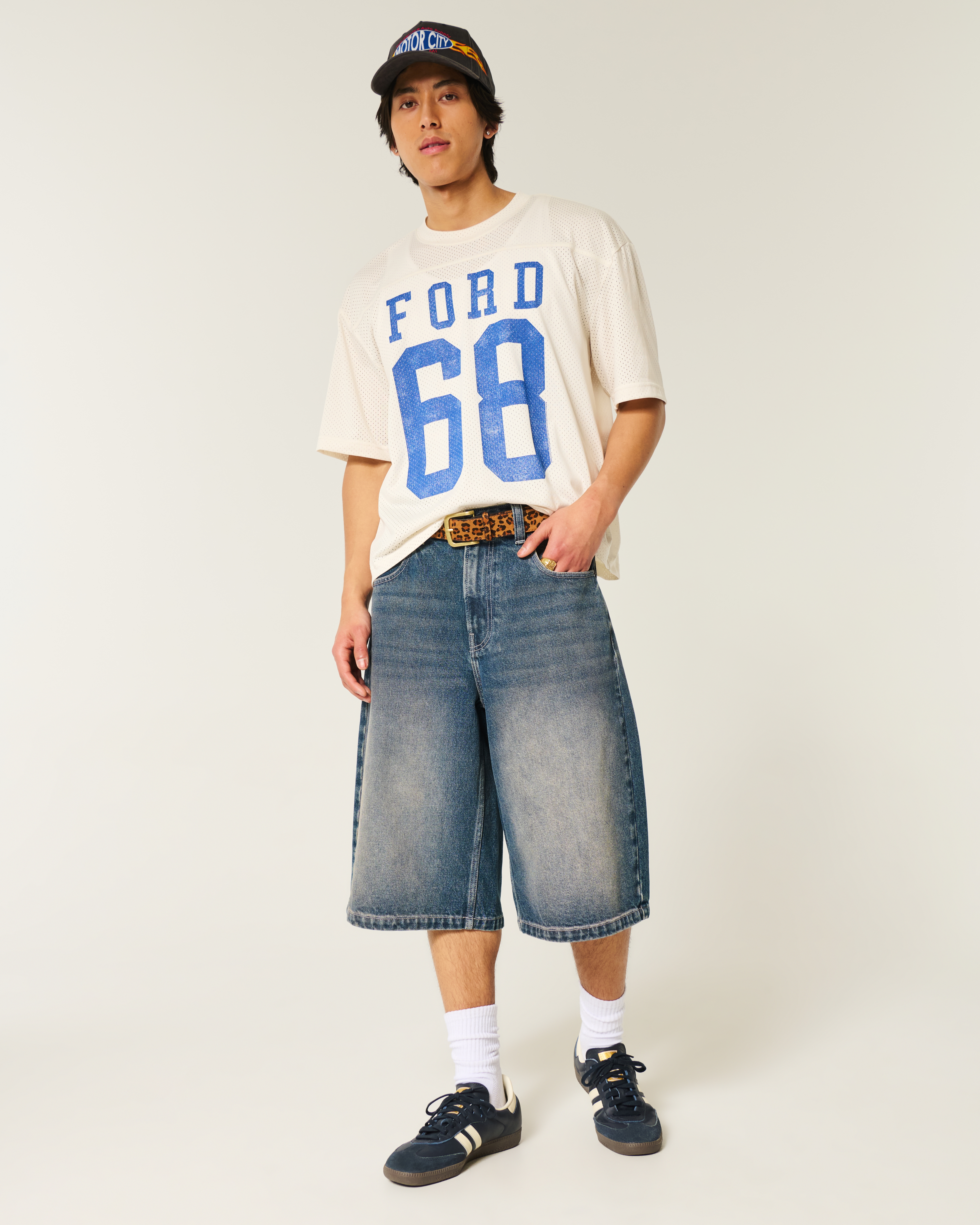 【PERSTEP】24SS★ Whisker Washing Denim Half Pants Men's Medium Wash Denim Half Pants | Men's Clearance